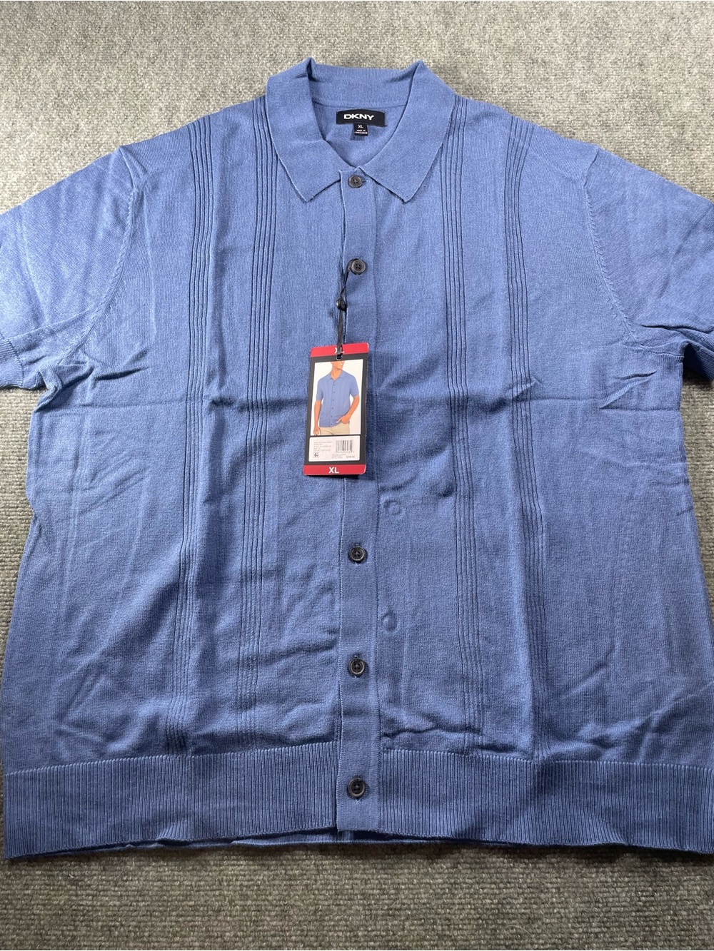 Dkny Light Blue Short Sleeve Button-Front‎ Knit Shirt